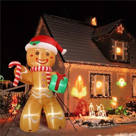 8 Ft Inflatable Gingerbread Man with Built-in 5 Bright LED Lights - Picture 1 of 6